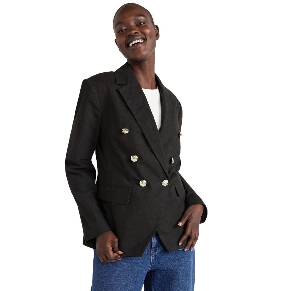 Double-Breasted Black Blazer with Gold Buttons